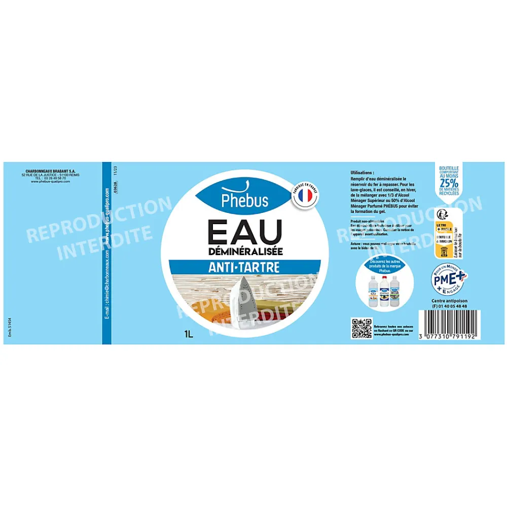 Eau déminéralisée anti-tartre Phébus 1L>Phebus Discount