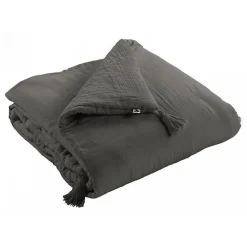 L'Effet Papillon Edredon ou Bout de lit "Gaïa" toutes dimensions "Gaze de Coton" - Gaïa Granit - 150 x 150 cm* Boutis, Couvre-Lit, Édredon
