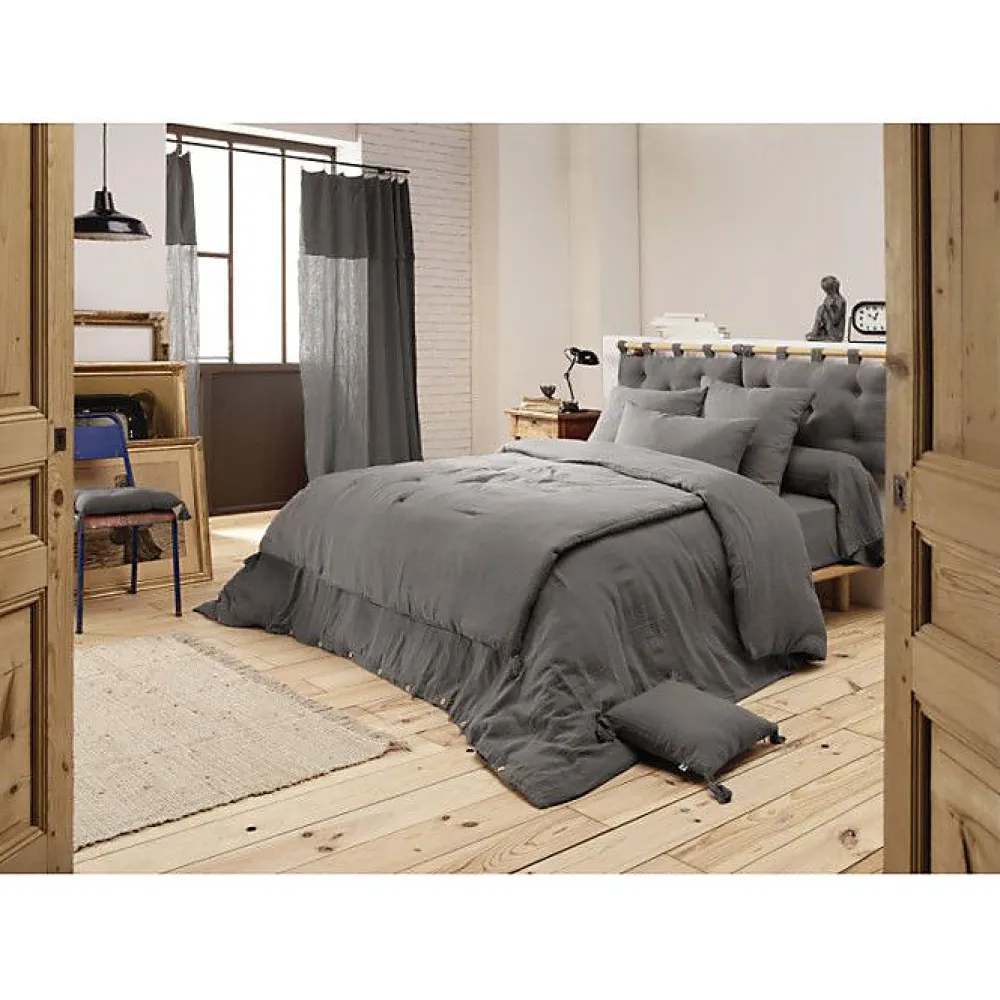 L'Effet Papillon Edredon ou Bout de lit "Gaïa" toutes dimensions "Gaze de Coton" - Gaïa Granit - 150 x 150 cm* Boutis, Couvre-Lit, Édredon
