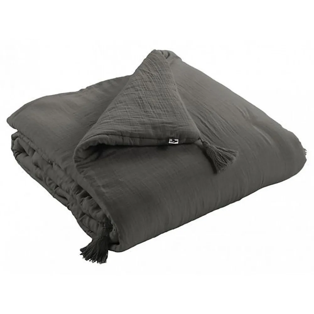 Edredon ou Bout de lit "Gaïa" toutes dimensions "Gaze de Coton" - Gaïa Granit - 90 x 200 cm>L'Effet Papillon Sale
