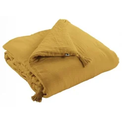 Edredon ou Bout de lit "Gaïa" toutes dimensions "Gaze de Coton" - Gaïa Safran - 90 x 200 cm>L'Effet Papillon