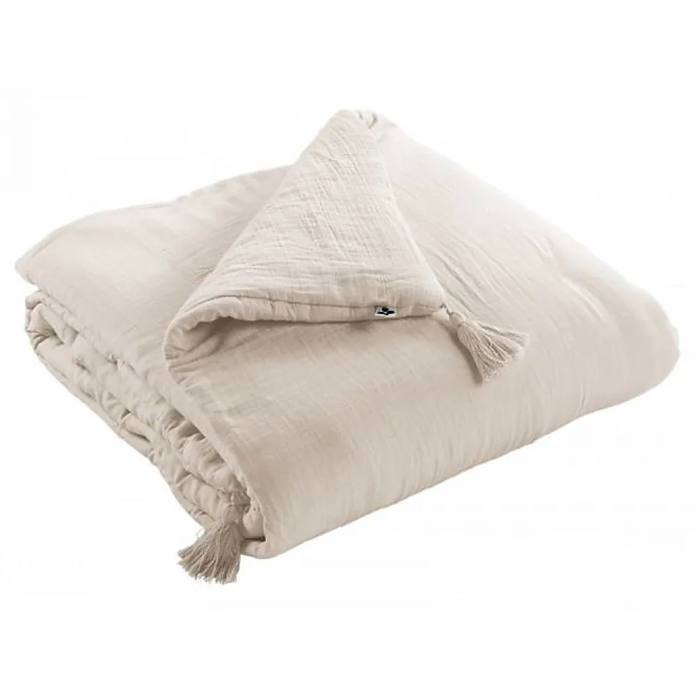 L'Effet Papillon Edredon ou Bout de lit "Gaïa" toutes dimensions "Gaze de Coton" - Gaïa Pampa - 150 x 150 cm* Boutis, Couvre-Lit, Édredon