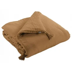 L'Effet Papillon Edredon ou Bout de lit "Gaïa" toutes dimensions "Gaze de Coton" - Gaïa Camel - 150 x 150 cm* Boutis, Couvre-Lit, Édredon