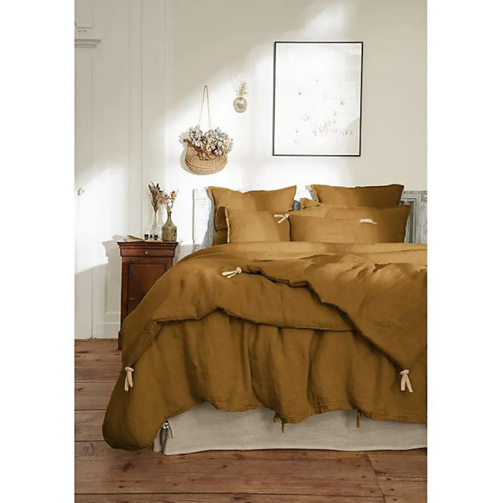 Edredon ou Bout de lit matelassé 90 x 200 cm "Soline" Lin lavé - Soline Caramel>L'Effet Papillon Hot