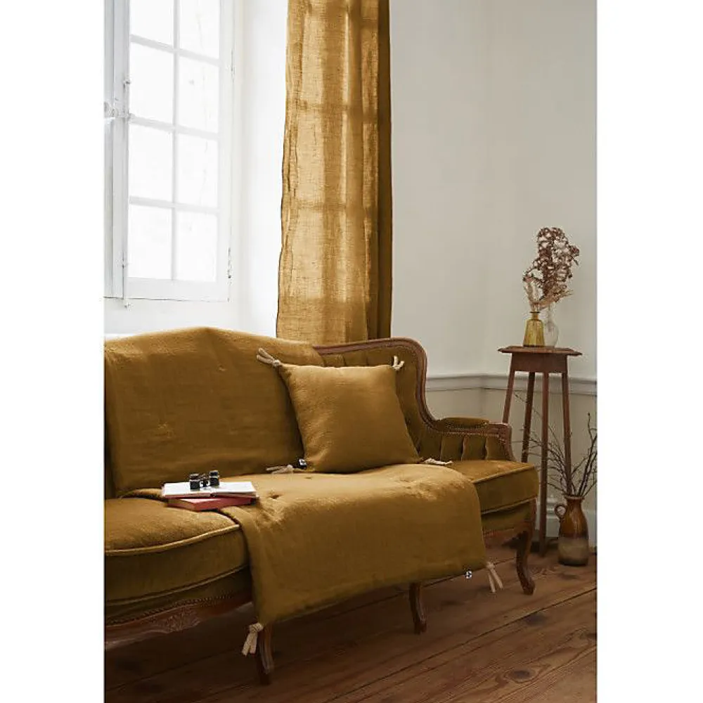 Edredon ou Bout de lit matelassé 90 x 200 cm "Soline" Lin lavé - Soline Caramel>L'Effet Papillon Hot