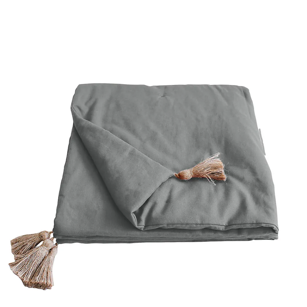 Edredon Panama avec pompons en jute (90x190 cm - Gris clair)>Home Maison Clearance