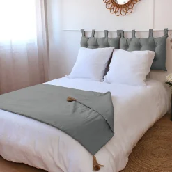 Edredon Panama avec pompons en jute (90x190 cm - Gris clair)><noscript><img width=