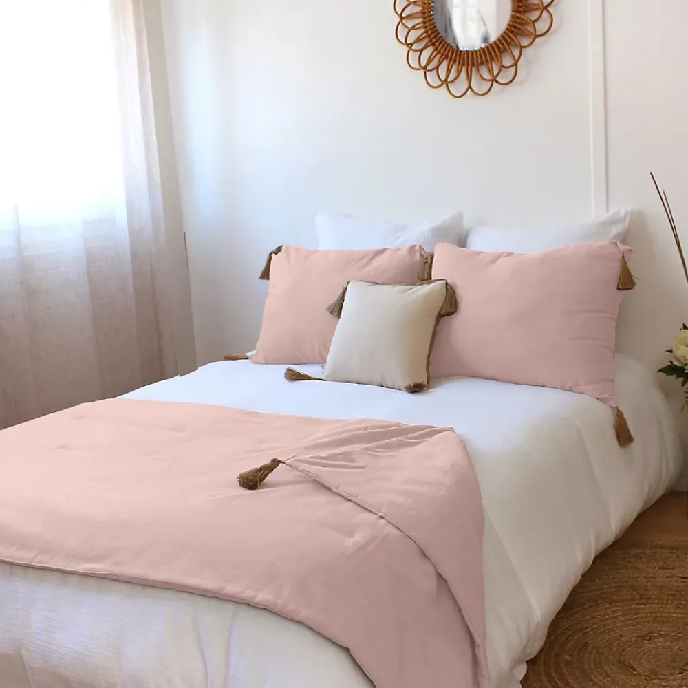 Enjoy Home Edredon Panama avec pompons en jute (90x190 cm - Vieux rose)* Boutis, Couvre-Lit, Édredon