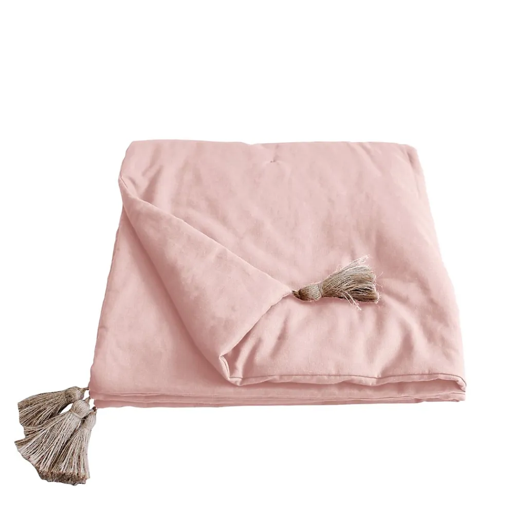 Enjoy Home Edredon Panama avec pompons en jute (90x190 cm - Vieux rose)* Boutis, Couvre-Lit, Édredon