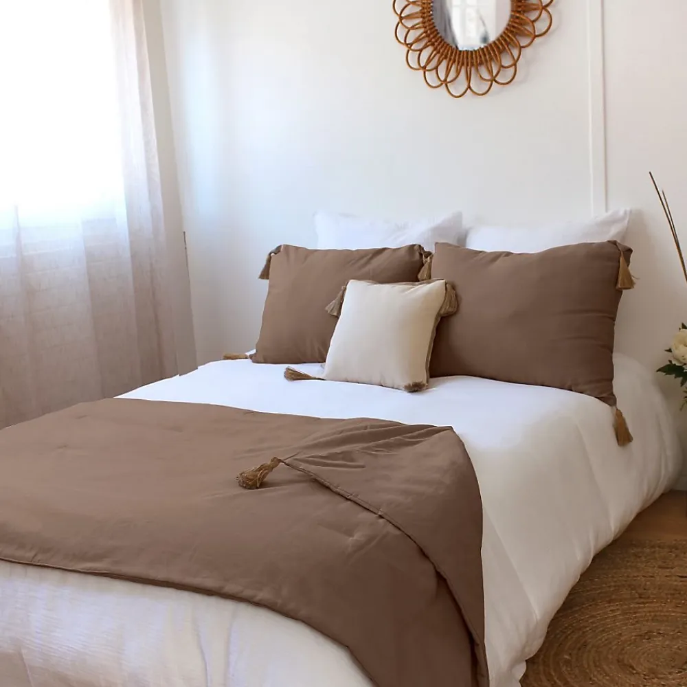 Home Maison Edredon Panama avec pompons en jute (90x190 cm - Taupe)* Boutis, Couvre-Lit, Édredon