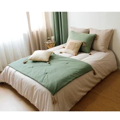 Enjoy Home Edredon Panama avec pompons en jute (90x190 cm - Vert)* Boutis, Couvre-Lit, Édredon