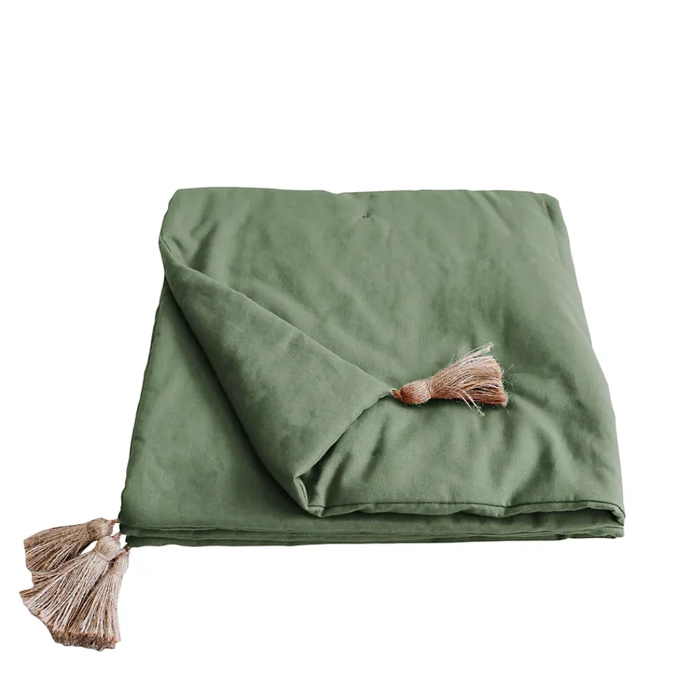 Enjoy Home Edredon Panama avec pompons en jute (90x190 cm - Vert)* Boutis, Couvre-Lit, Édredon