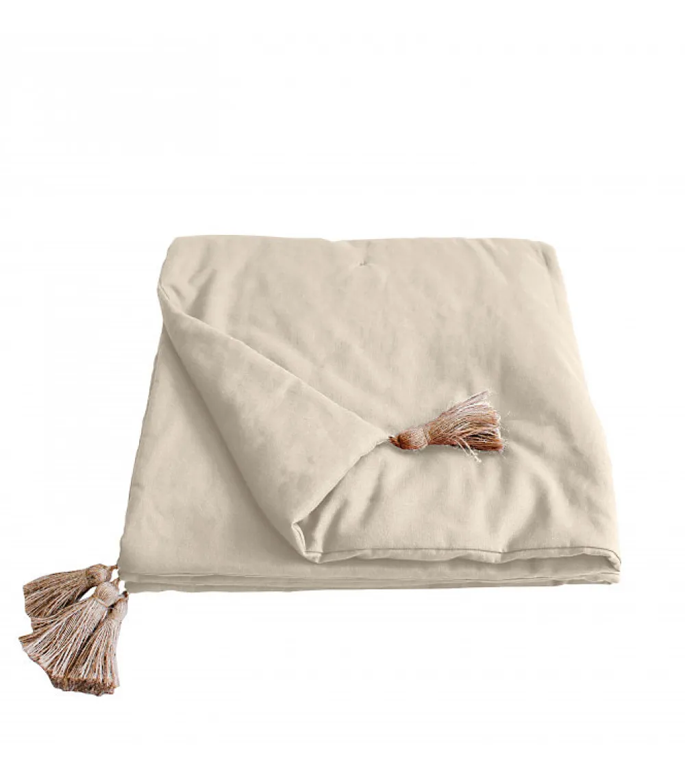 Home Maison Edredon Panama avec pompons en jute (90x190 cm - Ecru)* Boutis, Couvre-Lit, Édredon