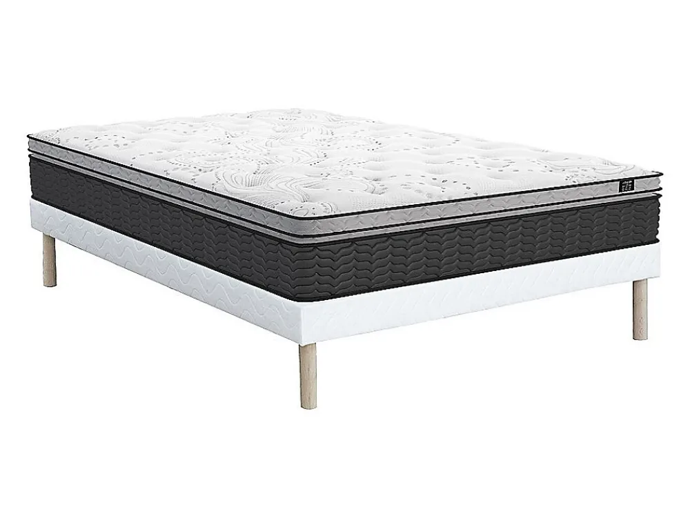 Vente-unique Ensemble 140 x 190 cm sommier + matelas hybride ressorts ensachés et surmatelas intégré ép.30cm - GAMIANI de YSMÉE* Ensemble Sommier Et Matelas