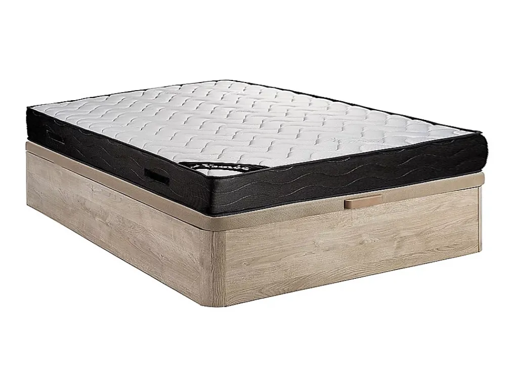 Vente-unique Ensemble 140 x 190 cm sommier coffre naturel clair + matelas ressorts ensachés 7 zones et mémoire de forme ép.24cm - MERISI de* Ensemble Sommier Et Matelas