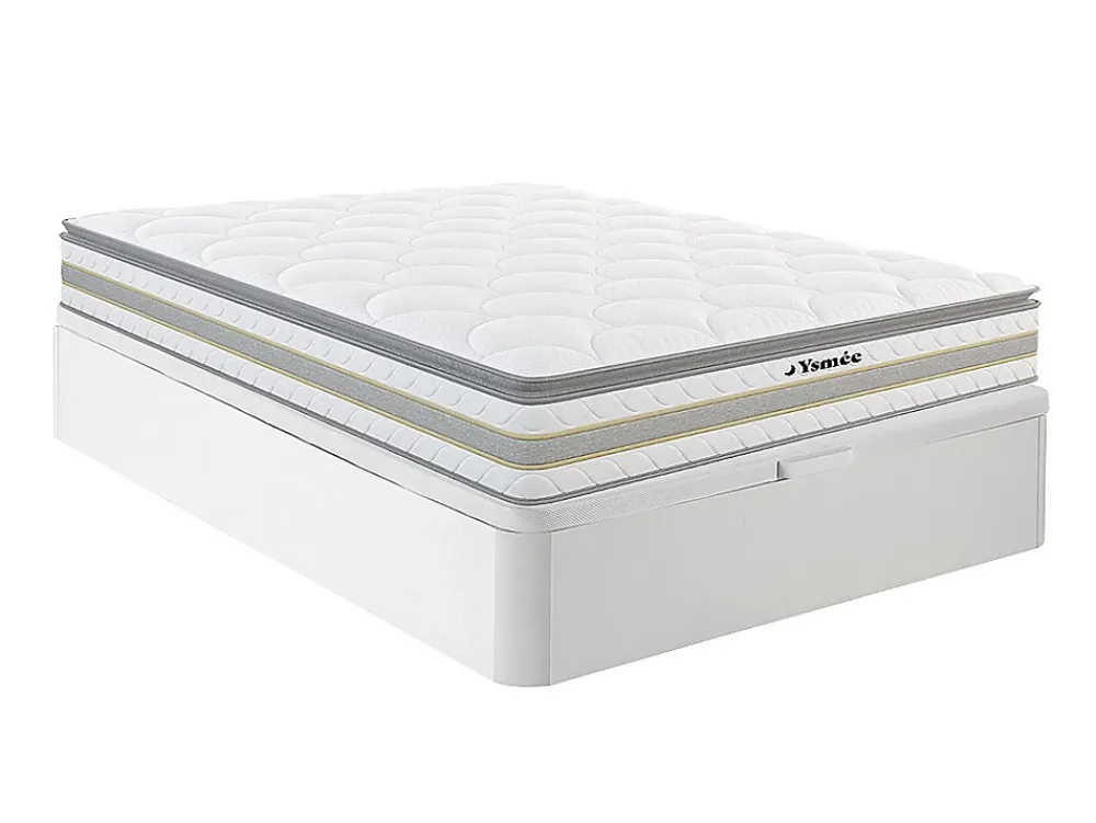 Vente-unique Ensemble 140 x 190 cm sommier coffre blanc + matelas ressorts ensachés et surmatelas intégré ép.29cm - CANTERBURY de YSMÉE* Ensemble Sommier Et Matelas