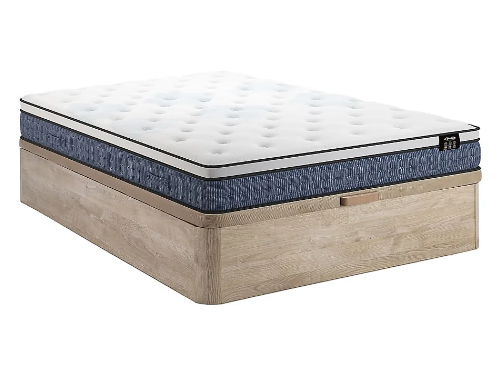 Ensemble 160 x 200 cm sommier coffre naturel clair + matelas ressorts ensachés 7 zones et accueil gel à mémoire de forme ép.23cm ->Vente-unique Sale