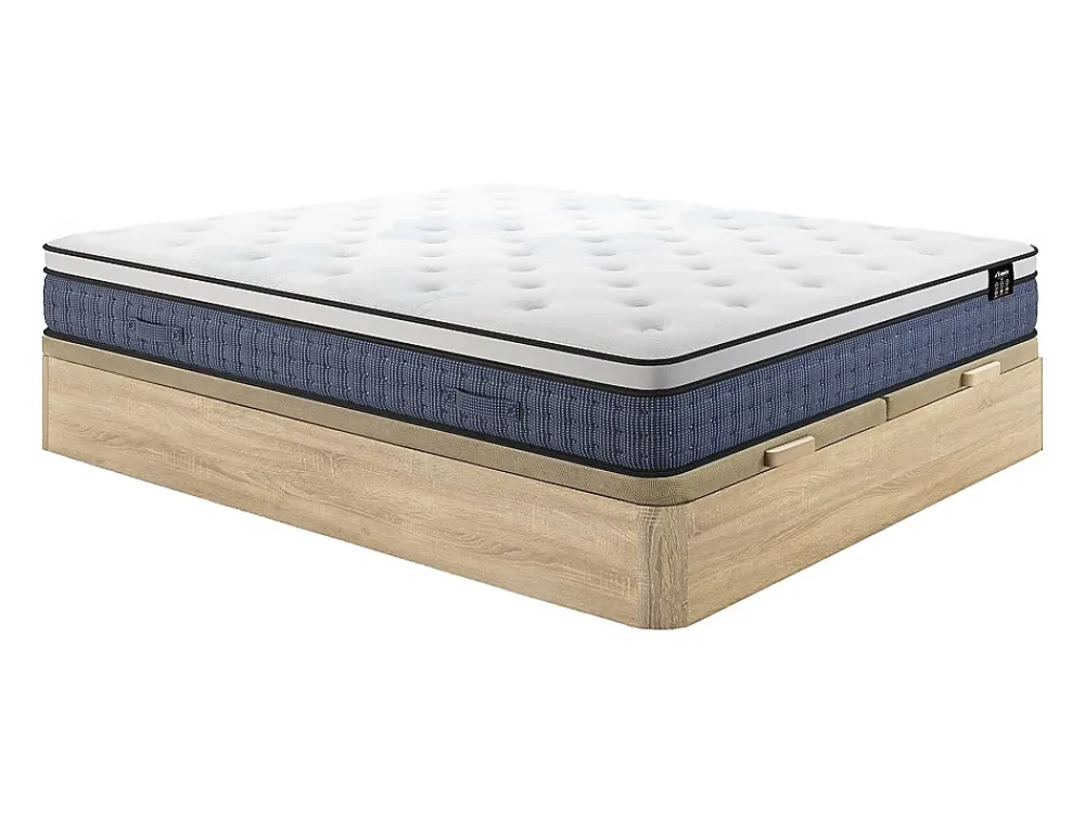 Vente-unique Ensemble 180 x 200 cm sommier coffre naturel clair + matelas ressorts ensachés 7 zones et accueil gel à mémoire de forme ép.23cm -* Ensemble Sommier Et Matelas