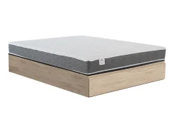 Ensemble 160 x 200 cm sommier coffre avec tiroir naturel clair + matelas mousse HD mémoire de forme et tissu 3D respirant ép.18cm>Vente-unique Best