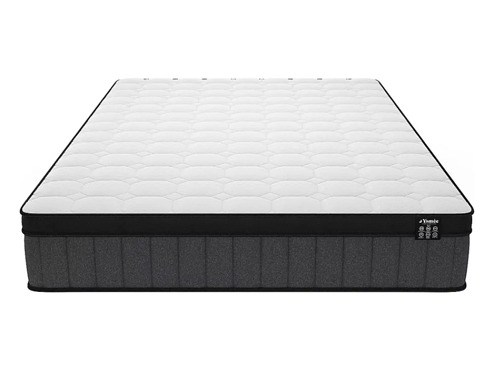 Vente-unique Ensemble 160 x 200 cm sommier coffre blanc + matelas hybride ressorts ensachés 7 zones et gel à mémoire de forme ép.25cm - TOLCA* Ensemble Sommier Et Matelas