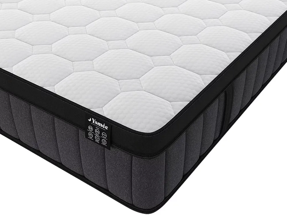 Vente-unique Ensemble 160 x 200 cm sommier coffre blanc + matelas hybride ressorts ensachés 7 zones et gel à mémoire de forme ép.25cm - TOLCA* Ensemble Sommier Et Matelas