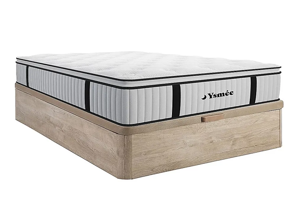 Vente-unique Ensemble 140 x 190 cm sommier coffre naturel clair + matelas ressorts ensachés surmatelas intégré ép.28cm - AMERICAN DREAM de* Ensemble Sommier Et Matelas