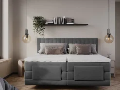 Ensemble complet boxspring tête de lit coutures verticales + sommiers relaxation électrique + matelas + surmatelas - 2 x 80 x 200><noscript><img width=