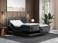 Ensemble complet boxspring tête de lit capitonnée + sommiers relaxation électrique + matelas + surmatelas - 2 x 80 x 200 cm -><noscript><img width=