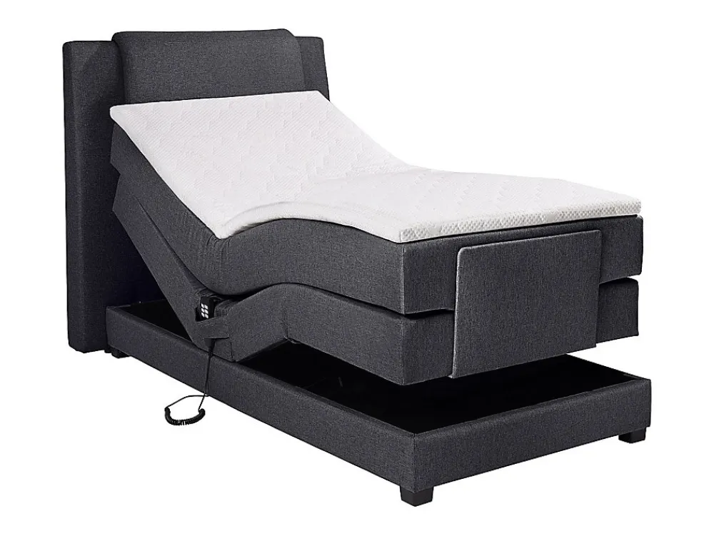 Ensemble complet boxspring tête de lit + sommiers relaxation électrique + matelas + surmatelas - 100 x 200 cm - Tissu - Anthracite>Vente-unique Clearance