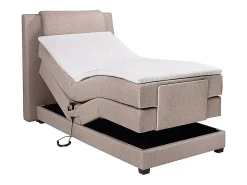 Ensemble complet boxspring tête de lit + sommiers relaxation électrique + matelas + surmatelas - 100 x 200 cm - Tissu - Beige -><noscript><img width=