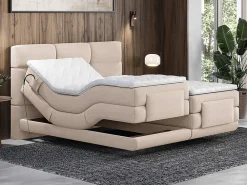 Ensemble complet boxspring tête de lit capitonnée + sommiers relaxation électrique + matelas + surmatelas - 2 x 80 x 200 cm ->Vente-unique Best