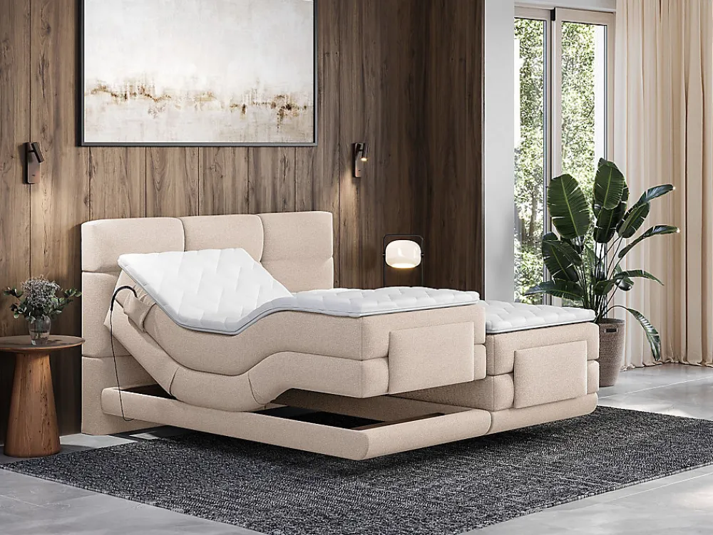 Ensemble complet boxspring tête de lit capitonnée + sommiers relaxation électrique + matelas + surmatelas - 2 x 80 x 200 cm ->Vente-unique Best
