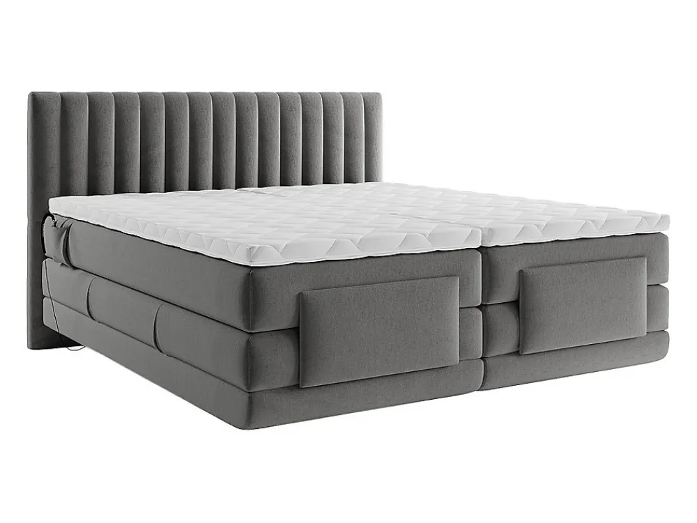 Ensemble complet boxspring tête de lit coutures verticales + sommiers relaxation électrique + matelas + surmatelas - 2 x 90 x 200>Vente-unique Online
