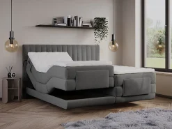 Ensemble complet boxspring tête de lit coutures verticales + sommiers relaxation électrique + matelas + surmatelas - 2 x 90 x 200>Vente-unique Online