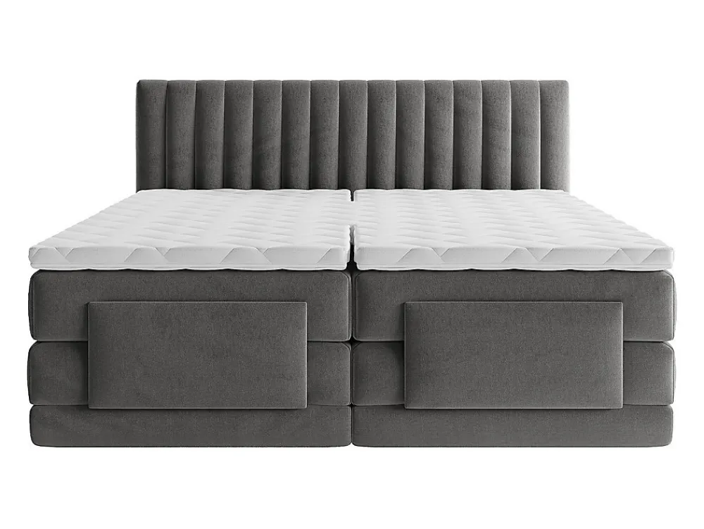 Ensemble complet boxspring tête de lit coutures verticales + sommiers relaxation électrique + matelas + surmatelas - 2 x 90 x 200>Vente-unique Online