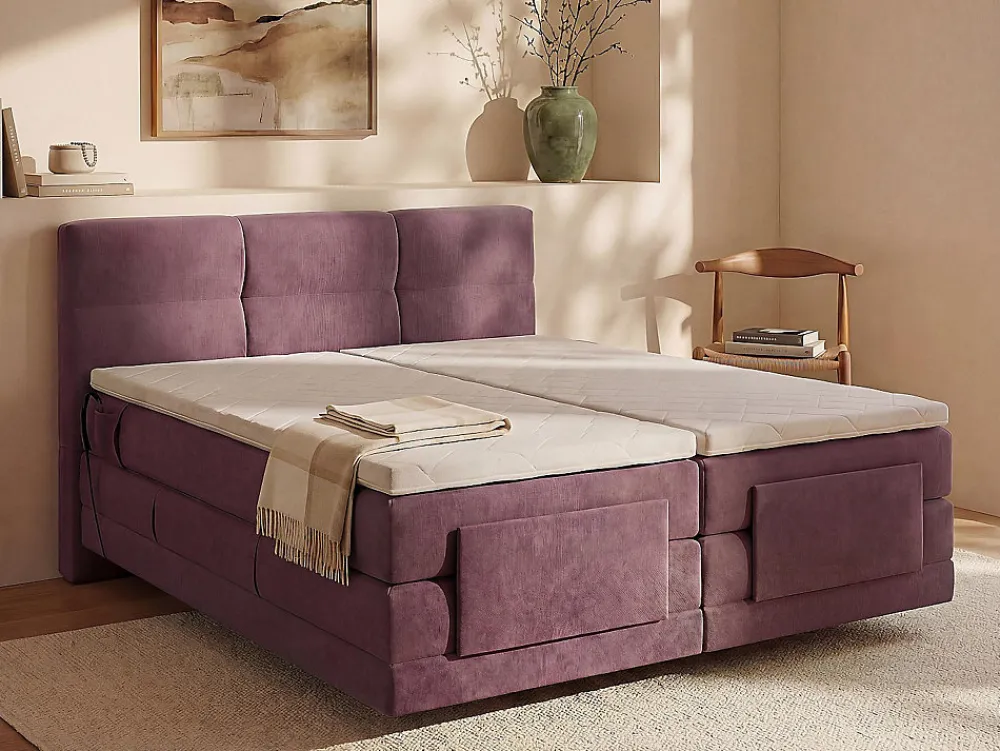 Ensemble complet boxspring tête de lit capitonnée + sommiers relaxation électrique + matelas + surmatelas - 2 x 90 x 200 cm ->Vente-unique New