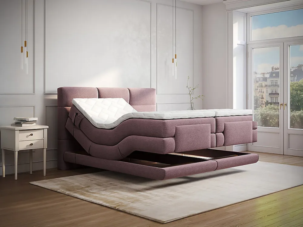 Ensemble complet boxspring tête de lit capitonnée + sommiers relaxation électrique + matelas + surmatelas - 2 x 90 x 200 cm ->Vente-unique New