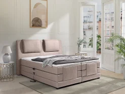 Vente-unique Ensemble complet boxspring tête de lit + sommiers relaxation électrique + matelas + surmatelas - 2 x 90 x 200 cm - Tissu - Beige* Lit Double
