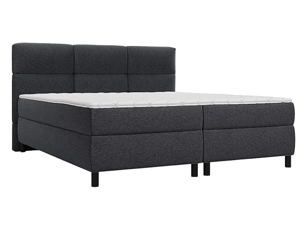 Ensemble complet boxspring tête de lit capitonnée + sommiers + matelas + surmatelas - 2 x 90 x 200 cm - Tissu - Anthracite - LODI>Vente-unique Clearance