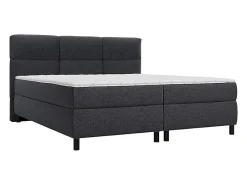 Ensemble complet boxspring tête de lit capitonnée + sommiers + matelas + surmatelas - 2 x 90 x 200 cm - Tissu - Anthracite - LODI><noscript><img width=