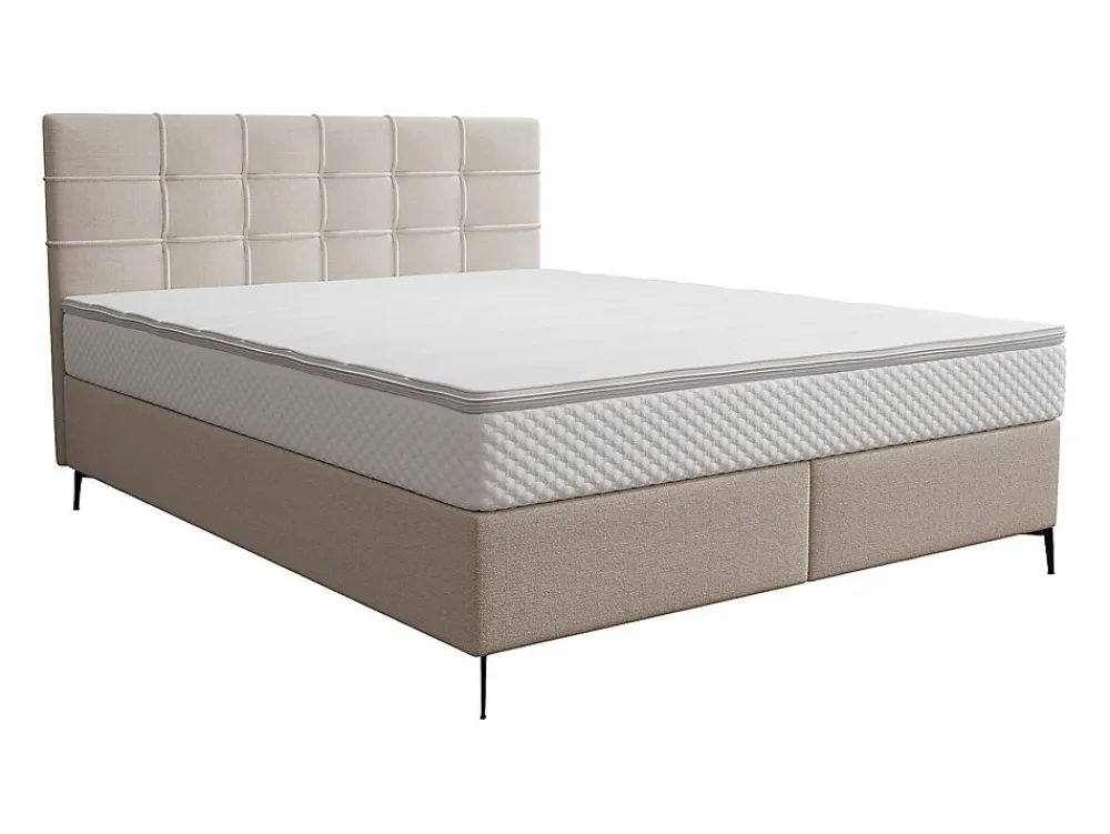Ensemble complet boxspring tête de lit capitonnée + sommier + matelas + surmatelas - 180 x 200 cm - Tissu - Beige - INAO de YSMÉE>Vente-unique New