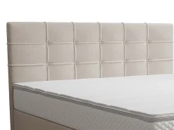 Ensemble complet boxspring tête de lit capitonnée + sommier + matelas + surmatelas - 180 x 200 cm - Tissu - Beige - INAO de YSMÉE><noscript><img width=