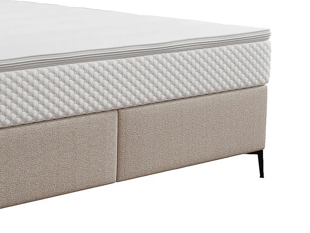 Ensemble complet boxspring tête de lit capitonnée + sommier + matelas + surmatelas - 180 x 200 cm - Tissu - Beige - INAO de YSMÉE>Vente-unique New