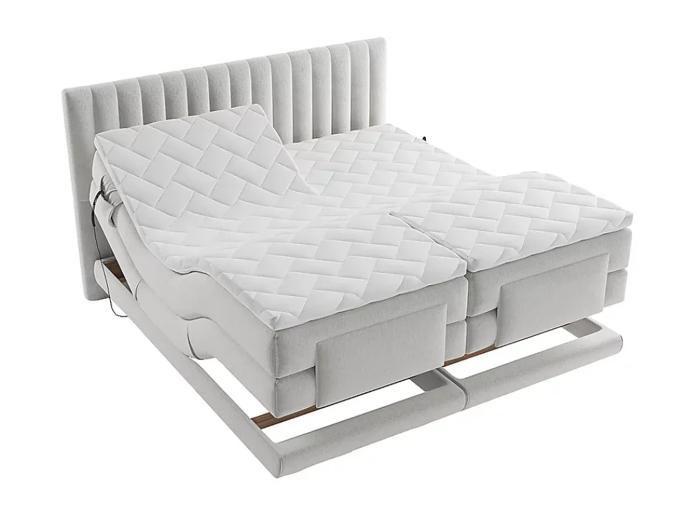 Vente-unique Ensemble complet boxspring tête de lit coutures verticales + sommiers relaxation électrique + matelas + surmatelas - 2 x 90 x 200* Lit Double