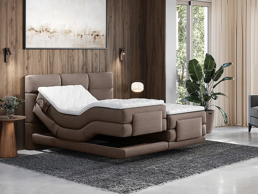 Ensemble complet boxspring tête de lit capitonnée + sommiers relaxation électrique + matelas + surmatelas - 2 x 80 x 200 cm ->Vente-unique Hot