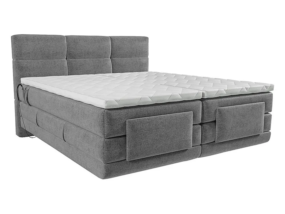 Vente-unique Ensemble complet boxspring tête de lit capitonnée + sommiers relaxation électrique + matelas + surmatelas - 2 x 90 x 200 cm -* Lit Double