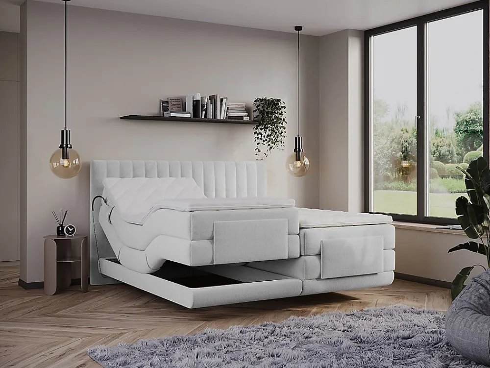 Ensemble complet boxspring tête de lit coutures verticales + sommiers relaxation électrique + matelas + surmatelas - 2 x 80 x 200>Vente-unique Online