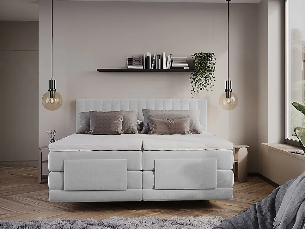 Ensemble complet boxspring tête de lit coutures verticales + sommiers relaxation électrique + matelas + surmatelas - 2 x 80 x 200>Vente-unique Online