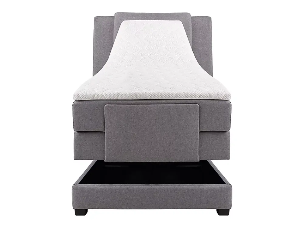 Vente-unique Ensemble complet boxspring tête de lit + sommiers relaxation électrique + matelas + surmatelas - 100 x 200 cm - Tissu - Gris clair* Lit Simple