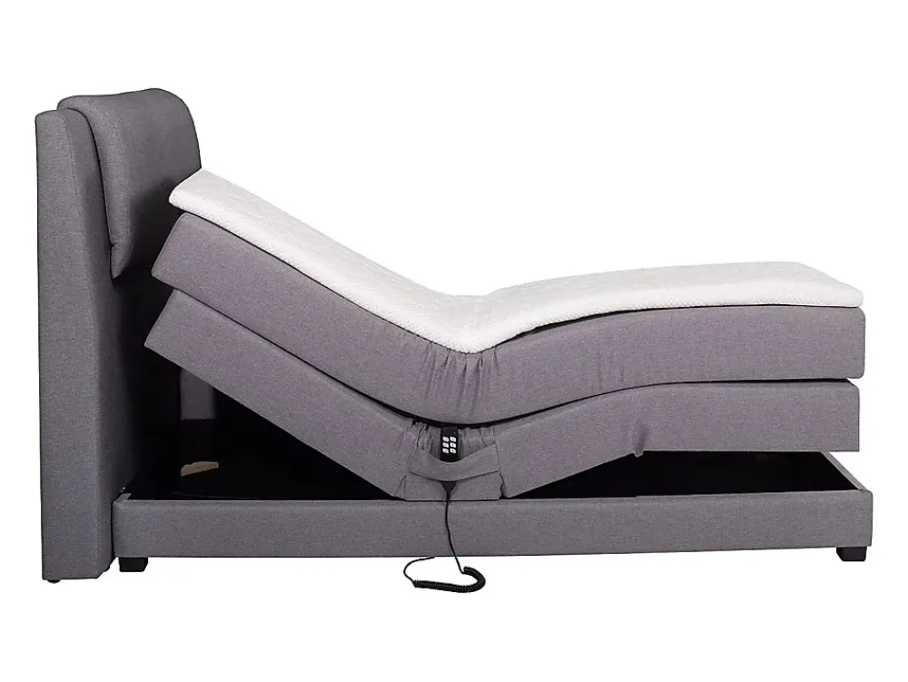 Vente-unique Ensemble complet boxspring tête de lit + sommiers relaxation électrique + matelas + surmatelas - 100 x 200 cm - Tissu - Gris clair* Lit Simple